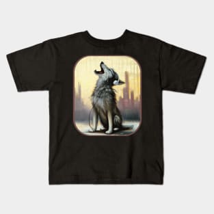 Singing Wolf wearing Headphones Kids T-Shirt